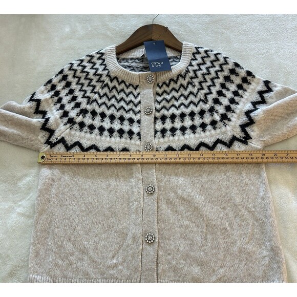 Crown Ivy Sweater Medium Cardigan Fair Isle Festive Jewel Buttons Cozy - Picture 8 of 13